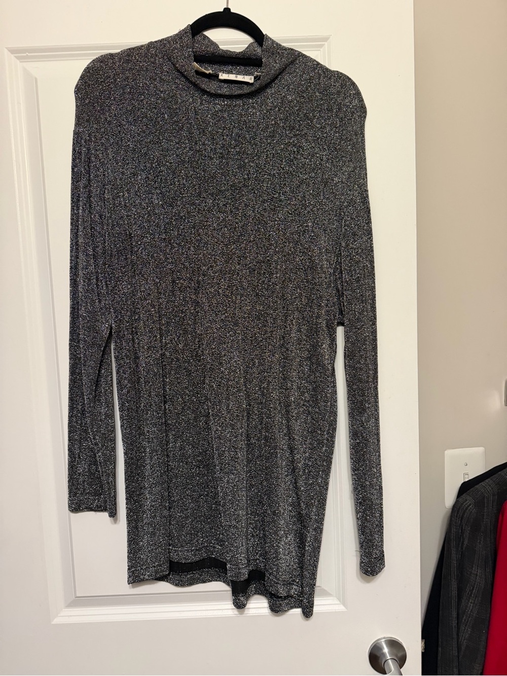 Sparkle Metallic Black Long-Sleeve Mock Neck Top